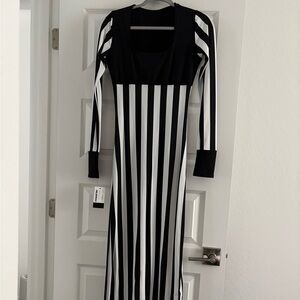 Black and White Striped Long Sleeve Dress